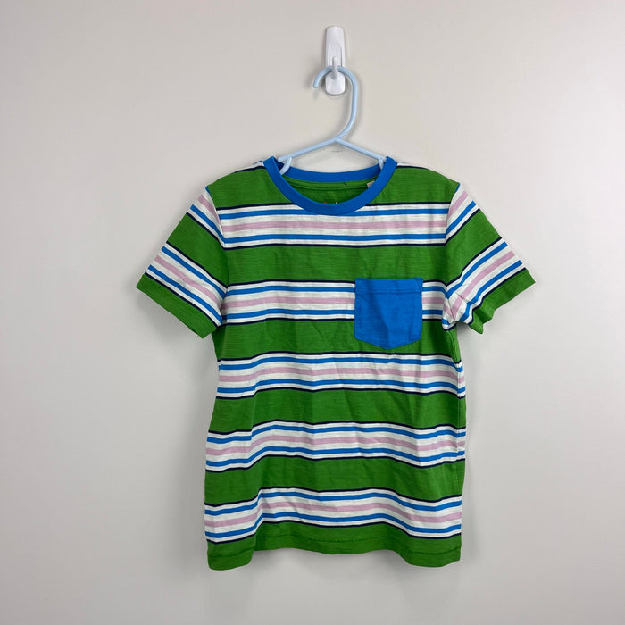 Mini Boden Short Sleeve Striped Pocket T-Shirt Green Blue 6-7 NWOT