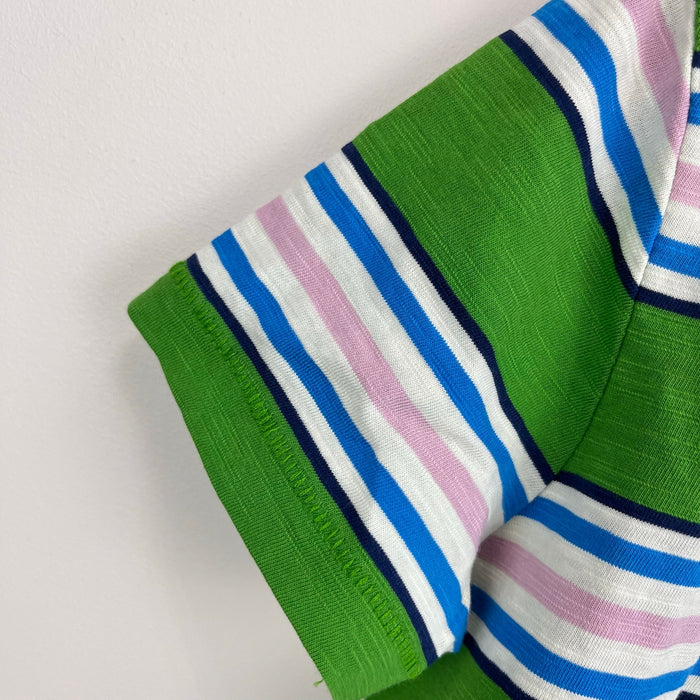 Mini Boden Short Sleeve Striped Pocket T-Shirt Green Blue 6-7 NWOT