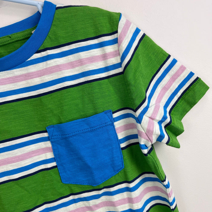 Mini Boden Short Sleeve Striped Pocket T-Shirt Green Blue 6-7 NWOT