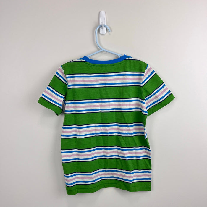 Mini Boden Short Sleeve Striped Pocket T-Shirt Green Blue 6-7 NWOT
