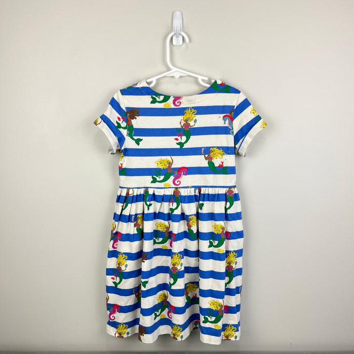 Mini Boden Short Sleeved Fun Jersey Dress Surf Blue Mermaid Stripe 7-8