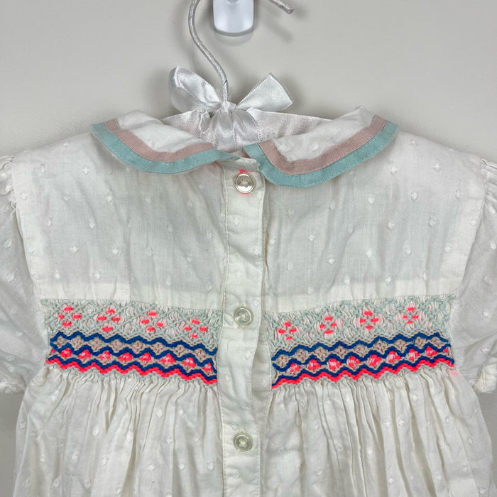 Mini Boden Smocked White Eyelet Dress 3-4