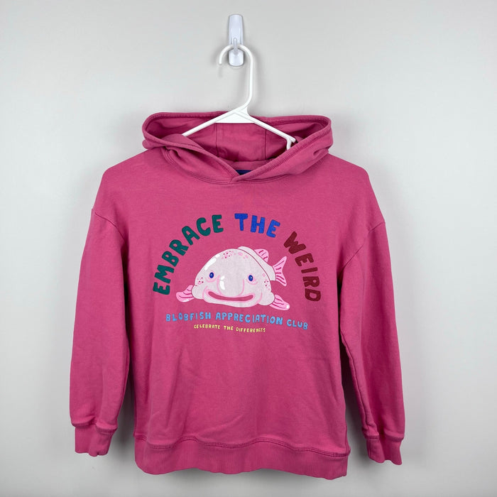 Mini Boden Washed Logo Hoodie Rose Red Blob Fish 8-9