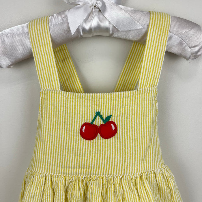 Mini Boden Yellow Seersucker Applique Ice Cream Pinafore Dress 18-24 Months