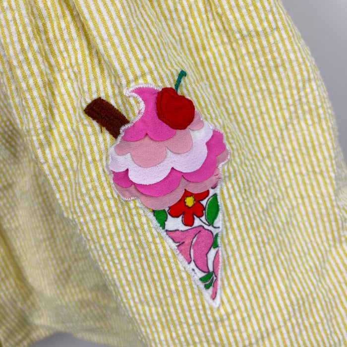 Mini Boden Yellow Seersucker Applique Ice Cream Pinafore Dress 18-24 Months
