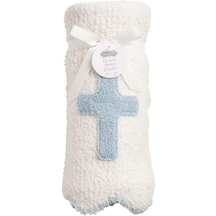Mud Pie Blue Cross Chenille Blanket