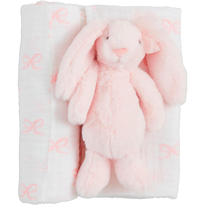 Mud Pie Bow Bunny Swaddle And Rattle