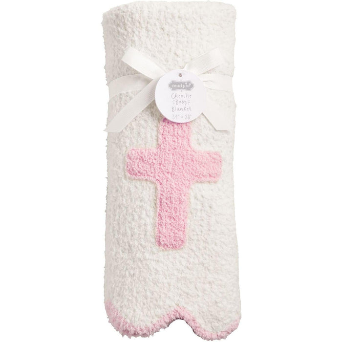 Mud Pie Pink Cross Chenille Blanket