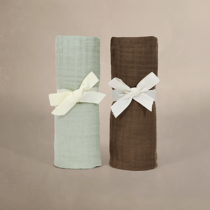 Oilo Bark Brown & Sea Moss Sage Green Premium Muslin Swaddle Blanket Set
