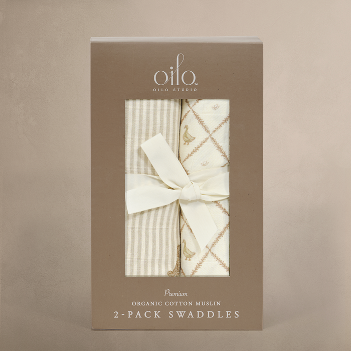 Oilo Bear & Butter Yellow Duck Muslin Swaddle Blanket Set