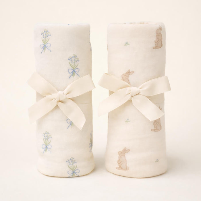 Oilo Bunny & Lily of the Valley Jersey Swaddle Blanket Set