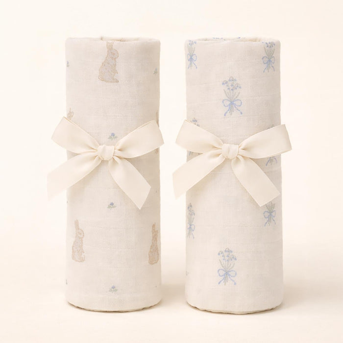 Oilo Bunny & Lily of the Valley Muslin Swaddle Blanket Set