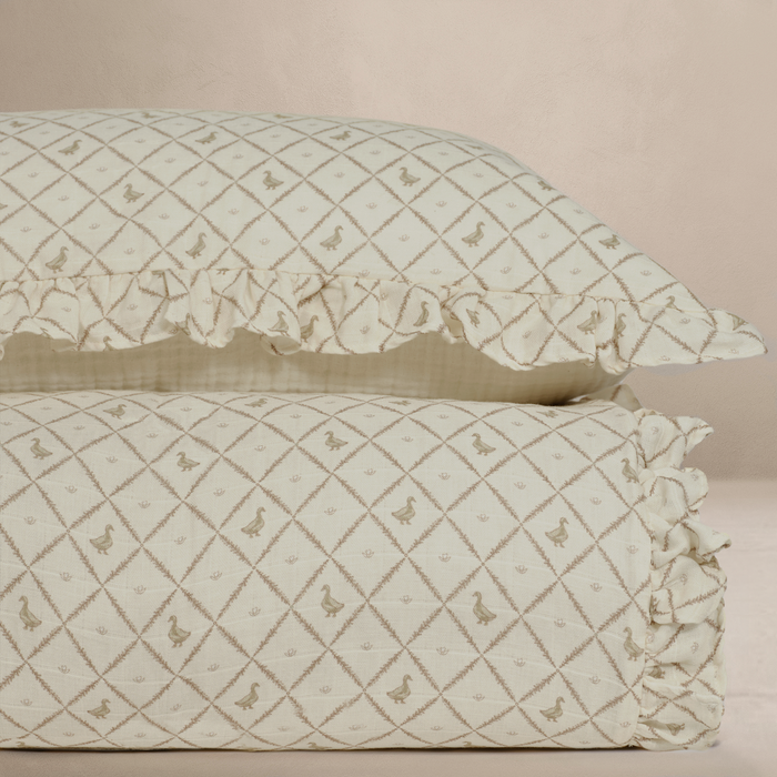 Oilo Butter Yellow Duck Premium Muslin Crib Quilt & Sham Set