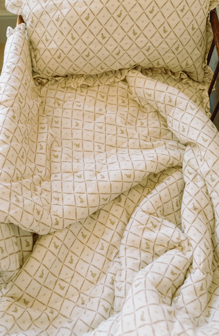 Oilo Butter Yellow Duck Premium Muslin Crib Quilt & Sham Set