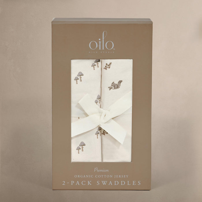 Oilo Squirrel & Mushroom Jersey Swaddle Blanket Set