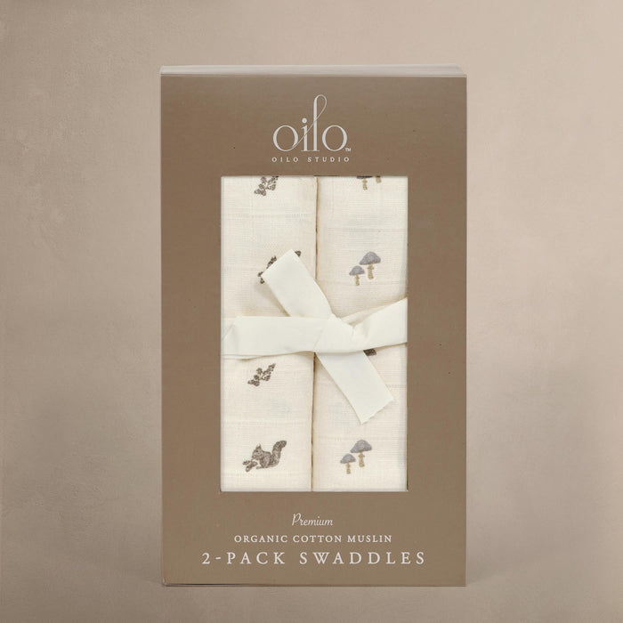 Oilo Squirrel & Mushroom Muslin Swaddle Blanket Set