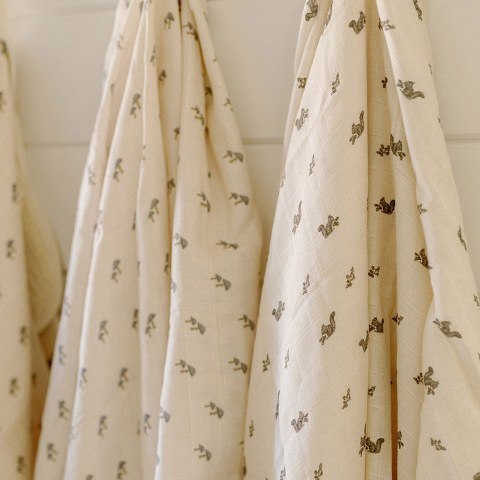 Oilo Squirrel & Mushroom Muslin Swaddle Blanket Set