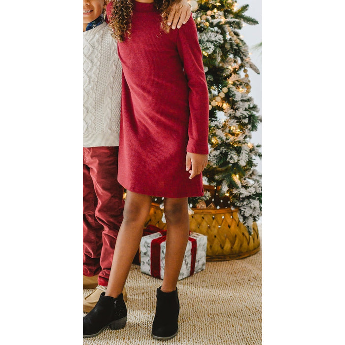 Old Navy Long-Sleeve Cozy-Knit Mock-Neck Dress for Girls Berry Nice Red M 8