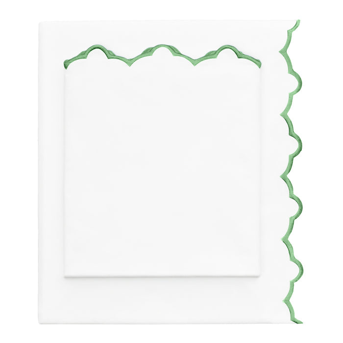 Palm Green Scalloped Embroidered Flat Sheet