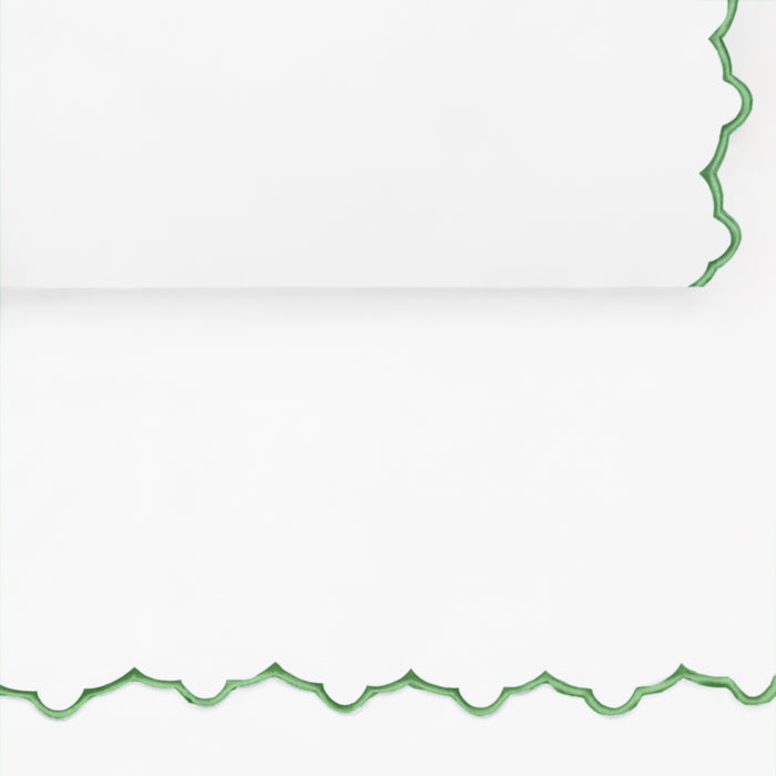 Palm Green Scalloped Embroidered Pillowcase Pair