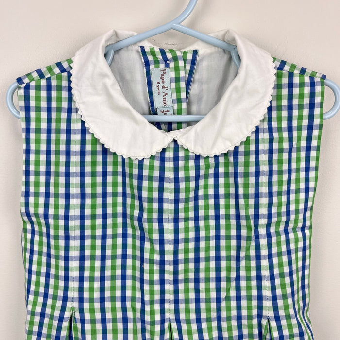 Papo d'Anjo Sleeveless Blue Green Plaid Dress 8