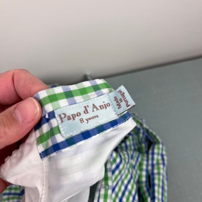 Papo d'Anjo Sleeveless Blue Green Plaid Dress 8