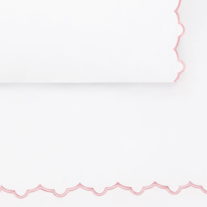 Pink Scalloped Embroidered Flat Sheet