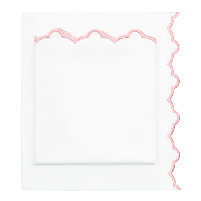 Pink Scalloped Embroidered Sheet Set (Fitted, Flat, & Pillow Cases)
