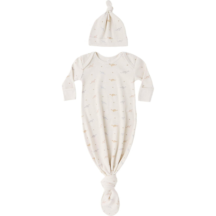 Quincy Mae Knotted Baby Gown + Hat Set || Dinos