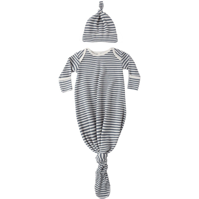 Quincy Mae Knotted Baby Gown + Hat Set || Ocean Stripe