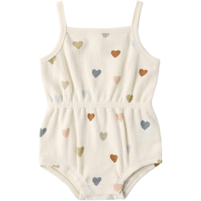 Quincy Mae Waffle Cinch Romper || Confetti Hearts