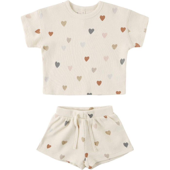 Quincy Mae Waffle Tee + Short Set || Confetti Hearts