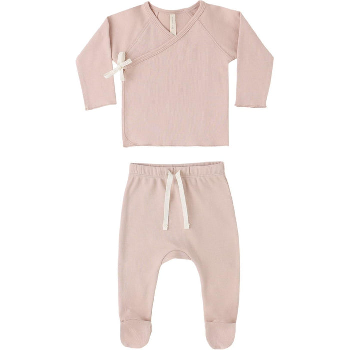 Quincy Mae Wrap Top + Footed Pant Set || Blush