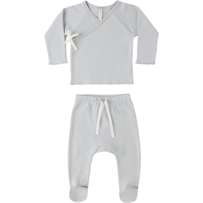 Quincy Mae Wrap Top + Footed Pant Set || Sky