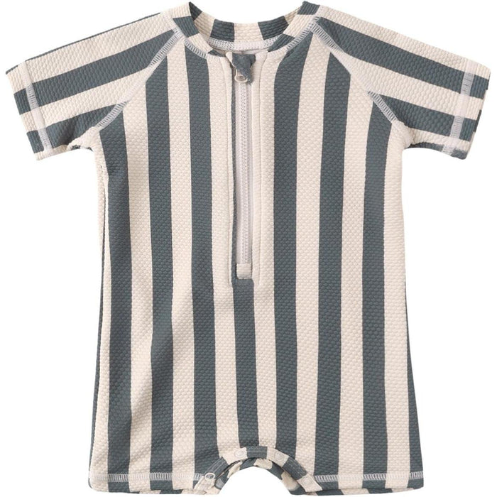 Quincy Mae Zip Rashguard One-piece || Retro Ocean Stripe