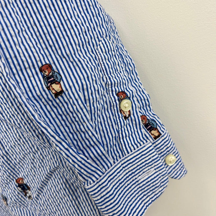 Ralph Lauren Blue Seersucker Bear Button Down Shirt 4T