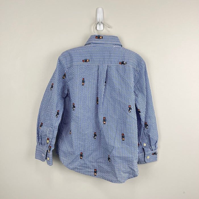 Ralph Lauren Blue Seersucker Bear Button Down Shirt 4T