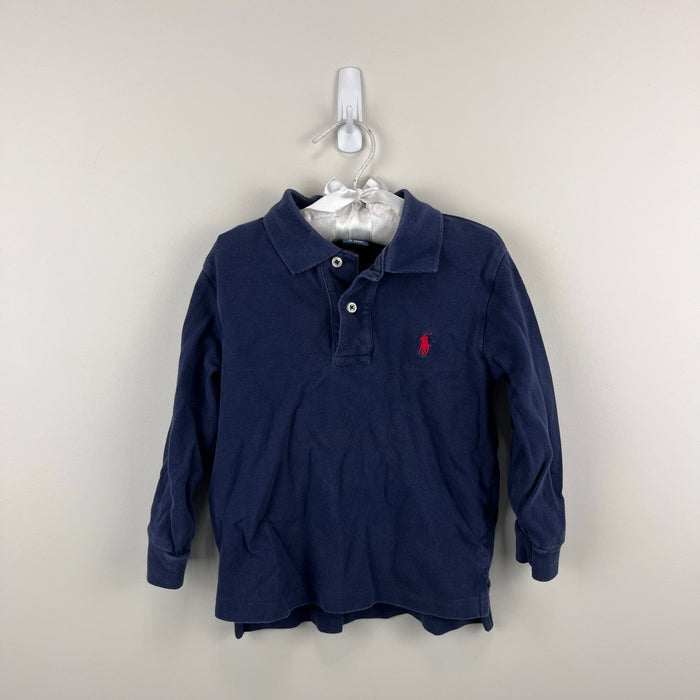 Ralph Lauren Boys Long Sleeve Knit Cotton Polo Shirt Navy Blue 3T