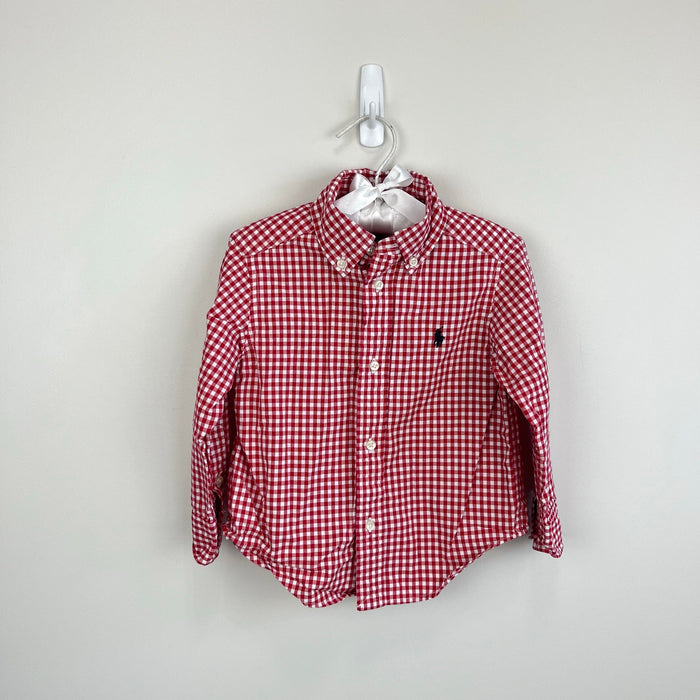 Ralph Lauren Gingham Cotton Poplin Down Shirt Red 2T
