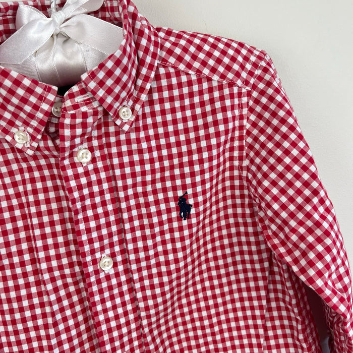Ralph Lauren Gingham Cotton Poplin Down Shirt Red 2T