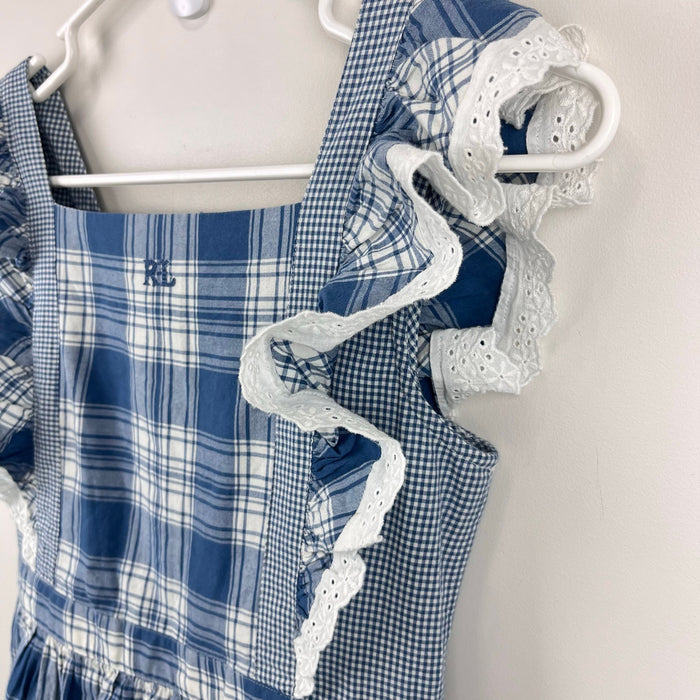Ralph Lauren Girls Mixed Plaid Cotton Madras Dress Cottage White Blue 12