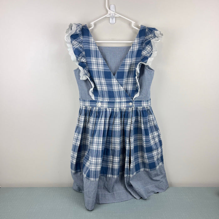 Ralph Lauren Girls Mixed Plaid Cotton Madras Dress Cottage White Blue 12