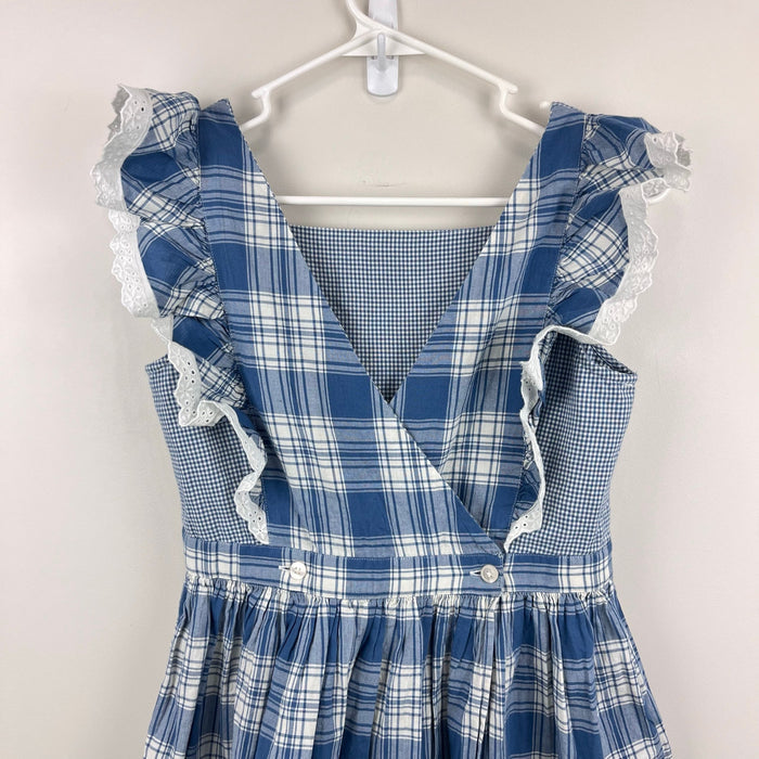Ralph Lauren Girls Mixed Plaid Cotton Madras Dress Cottage White Blue 12