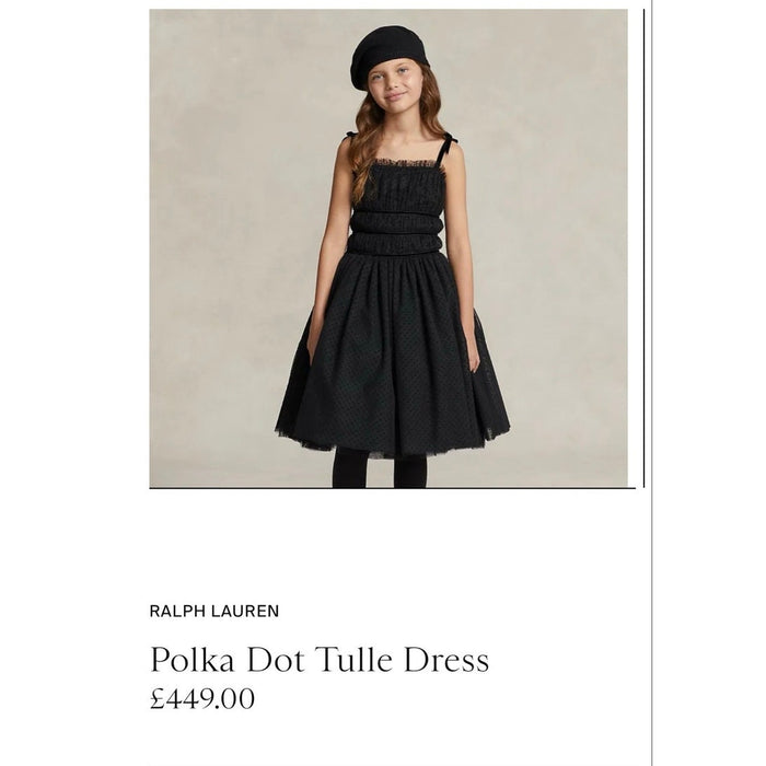 Ralph Lauren Girls Polka Dot Tulle Dress Black 10