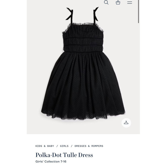Ralph Lauren Girls Polka Dot Tulle Dress Black 10