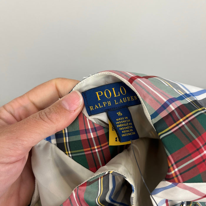 Ralph Lauren Holiday Cream Plaid Dress 16 NWT