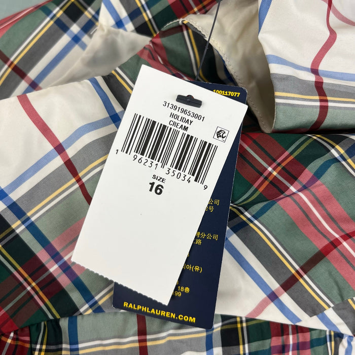 Ralph Lauren Holiday Cream Plaid Dress 16 NWT