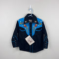 Rockmount Ranch Wear Kids Space Cowboy Western Shirt Black Turquoise S NWT