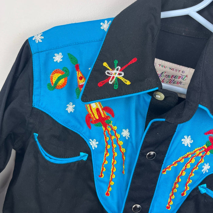 Rockmount Ranch Wear Kids Space Cowboy Western Shirt Black Turquoise S NWT