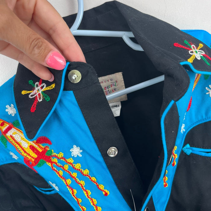 Rockmount Ranch Wear Kids Space Cowboy Western Shirt Black Turquoise S NWT